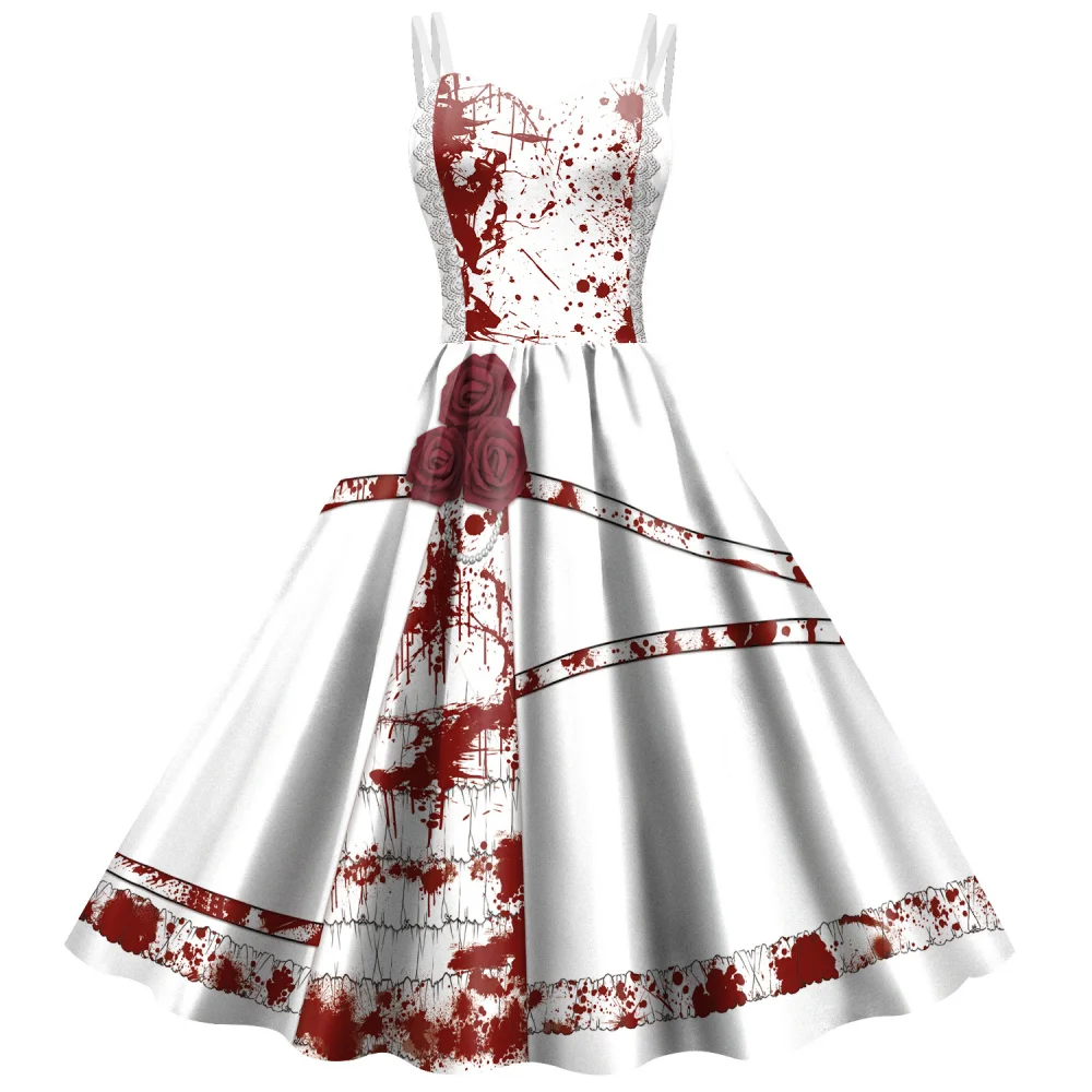 Ladies' Halloween Bloody Print Casual Party Sexy Sleeveless Dress With Crew Work Women Dresses Gothic Graphic Tank Vestidos