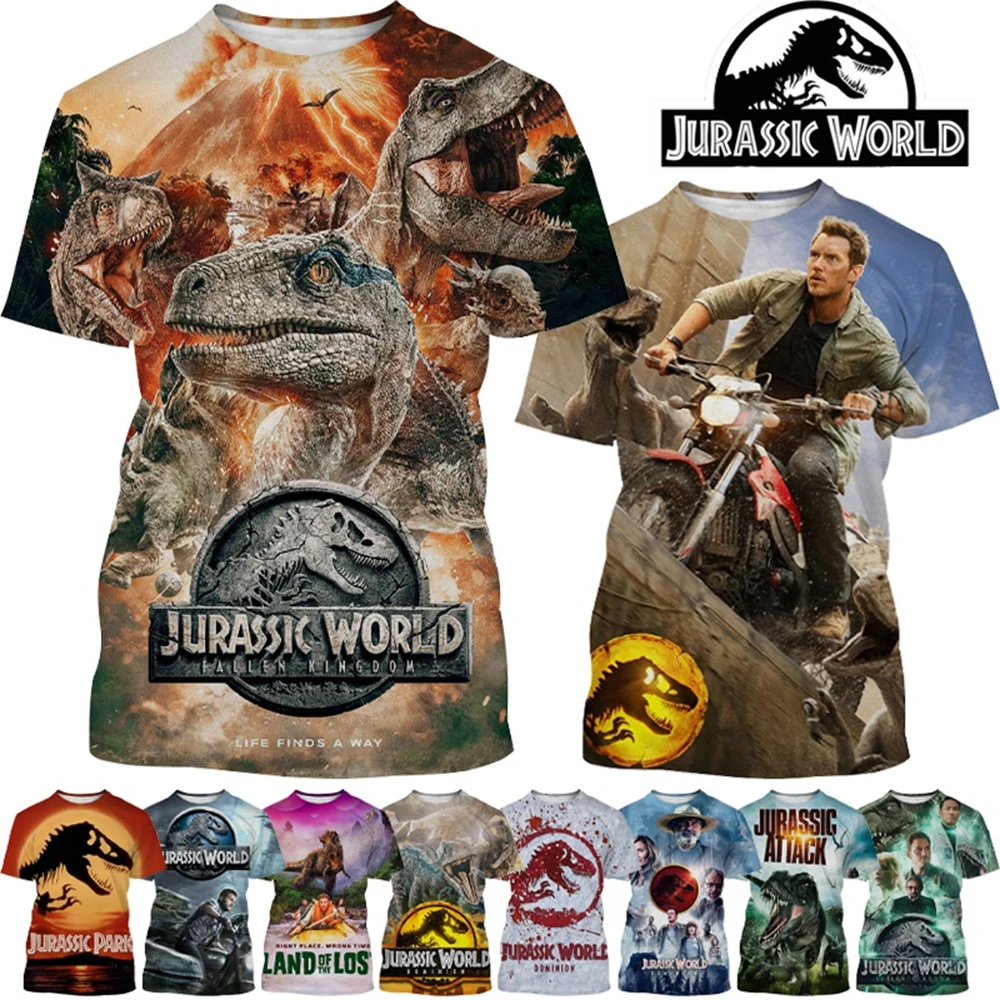 Camiseta deportiva con estampado 3D de dinosaurio de película clásica Jurassic World para hombre, pantalón corto informal de manga corta para verano y calle