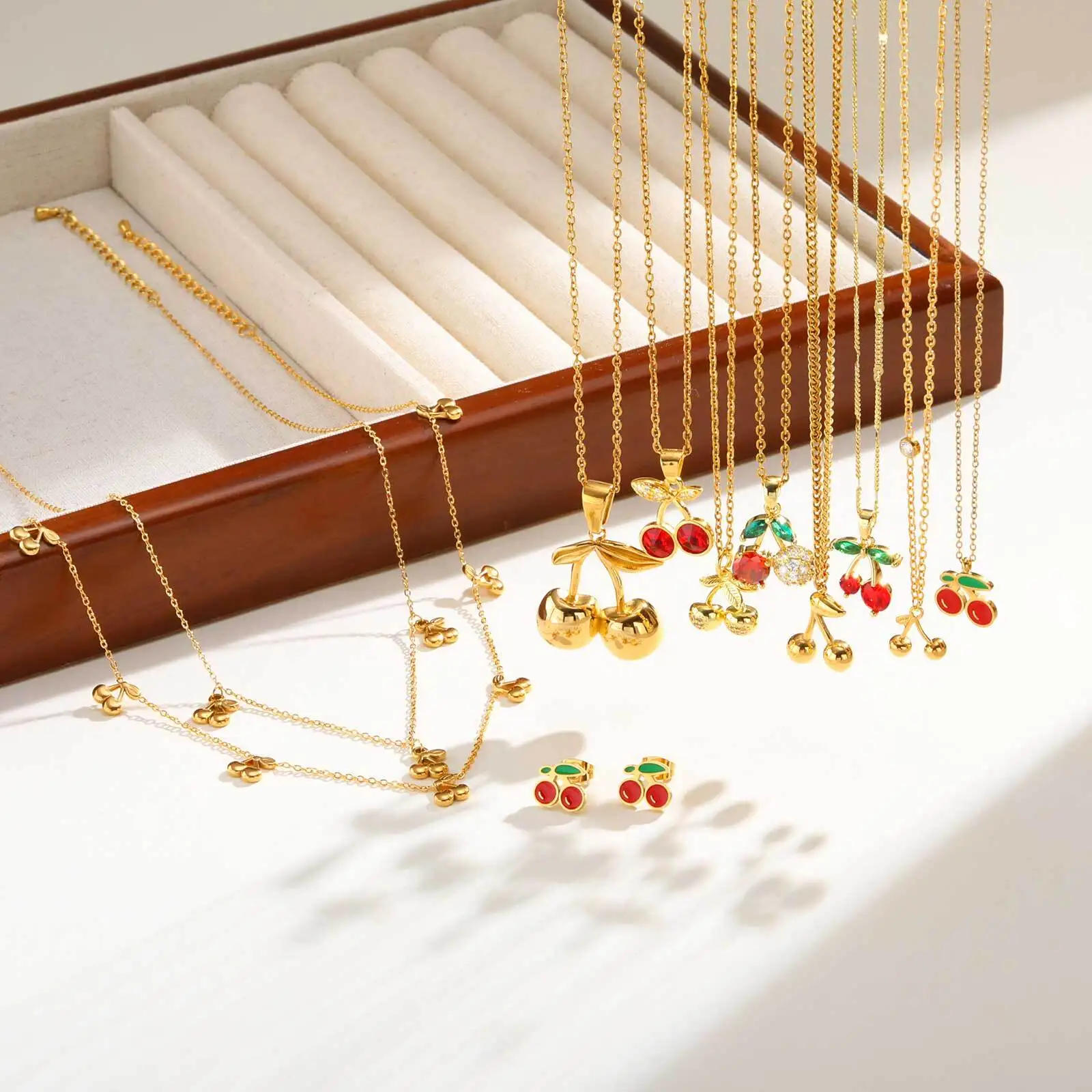 

Cherry Pendant Necklace Jewelry For Women,18k Gold Plated Cherry Chain Choker Adjustable Link