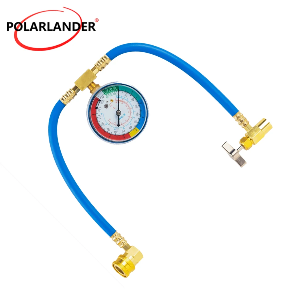 Automotive R1234YF Charging Hose Set 1/2LH Self-Sealing Can Opener 14mm Quick Adapter 200PSI Gauge High Pressure Resistant