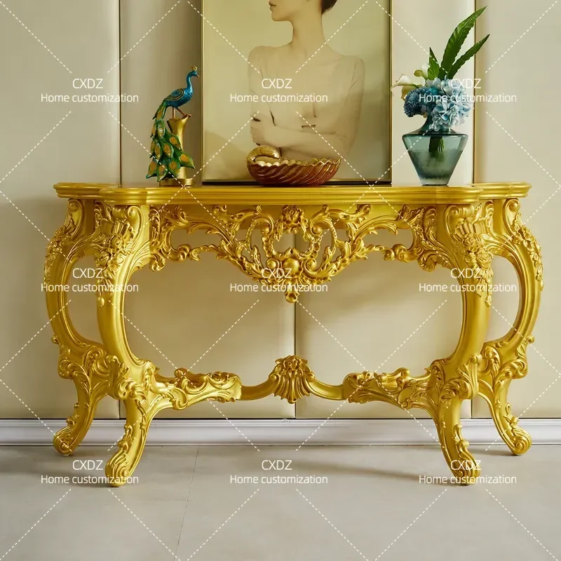 European solid wood entrance table Entry entrance table Semicircular foyer French entrance cabinet End view table
