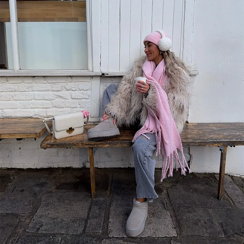 

Модное пальто из искусственного меха, женская шикарная осенняя теплая пушистая утепленная куртка, пальто с длинными рукавами, новинка 2025 года, зимняя уличная верхняя одежда большого размера