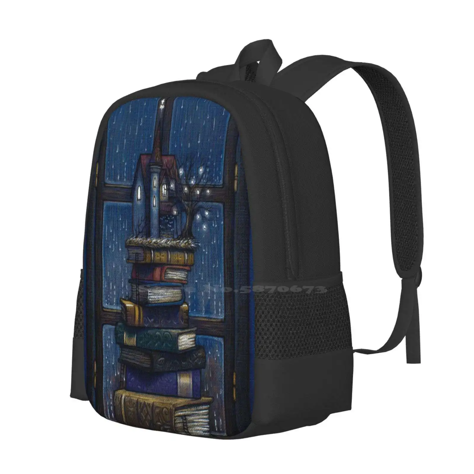 Books Castle Hot Sale Backpack Fashion Bags Tree House Lanctern Light Stars Magic Tea Time Cosy Dog Summer Spring Green Grass