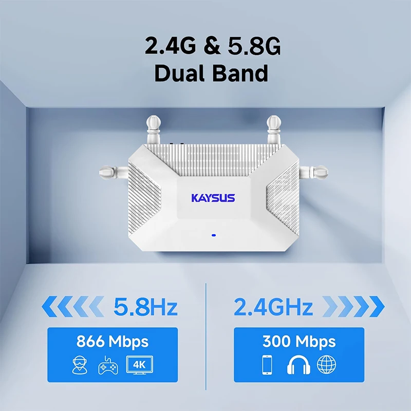 

KS-WR1200 High-speed Dual-Band 1200M Wireless WiFi Router with 4 Antennas - Suitable for 5G Network Router in Homes