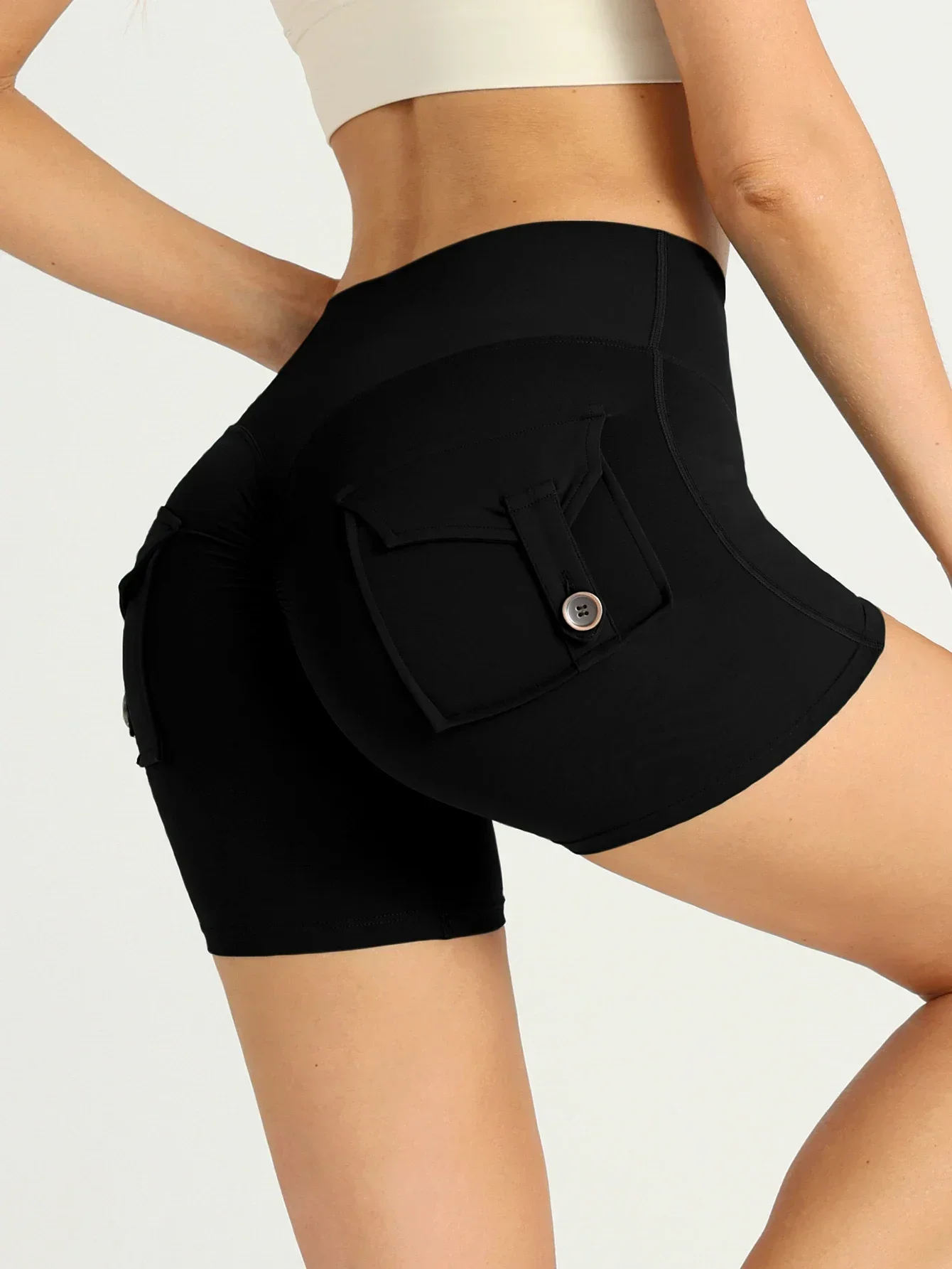 

New Women's High Waist Yoga Shorts Pocket Hip Lift Scrunched Gym Shorts Breathable Air Dry Running Leisure Outdoor Sports Shorts