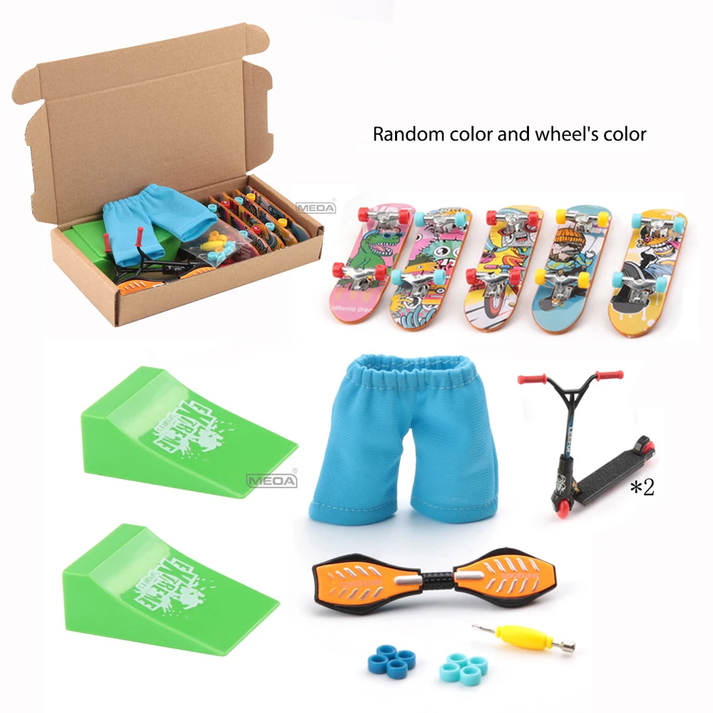 Set de Finger Skateboard con Rampa, Mini Finger Scooter, Wave Board, Ruedas de Repuesto, Herramientas, Kit de Juguetes Deportivos para Niños, Regalo