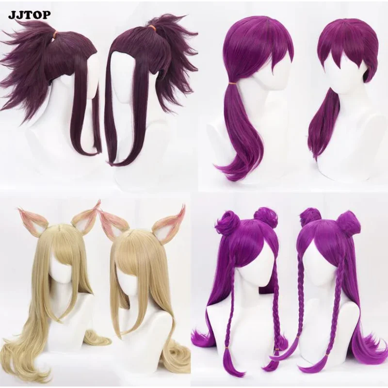 Personaje del juego KDA K/DA Ahri pelucas de Cosplay 70cm con orejas KDA pelo Perucas Cosplay peluca de zorro Akali Evelynn Ahri Kaisa peluca de disfraz