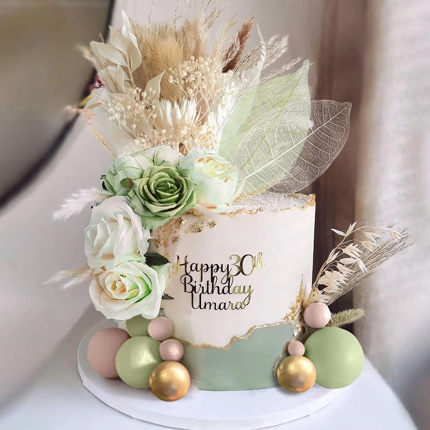 Decoración para Pastel Estilo Boho, Adornos para Pastel en Verde Salvia, Flores Decorativas para Pastel, Decoración Floral para Pastel, Adorno Floral para Pastel de Boda