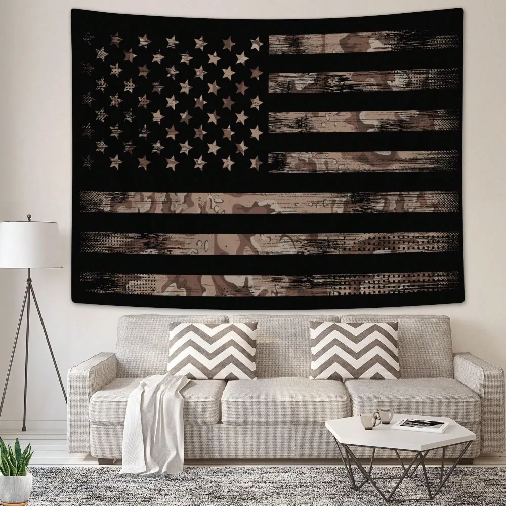 Moyrisou Camouflage Flag Tapestry Wall Art Hanging For Man Guys Boys, Camo USA Flag Retro Military Grunge Stars Stripes Wall