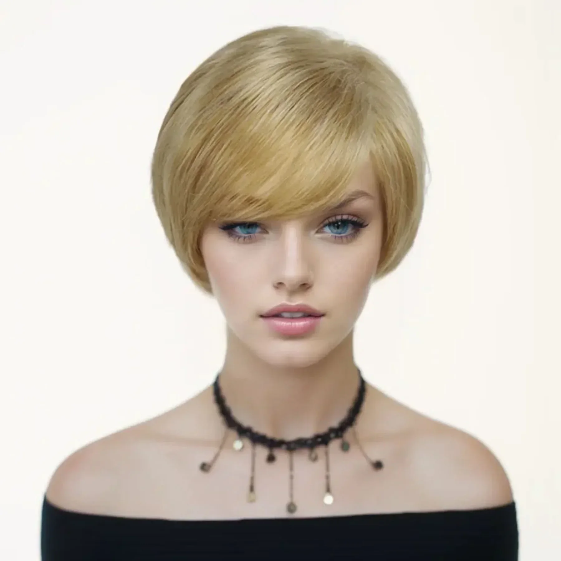 Synthetic Blonde Wigs for Women Short Haircuts Mom Wig with Bangs Natural Hairstyles Mixed Blond Straight Hair Old Lady Costume image 2