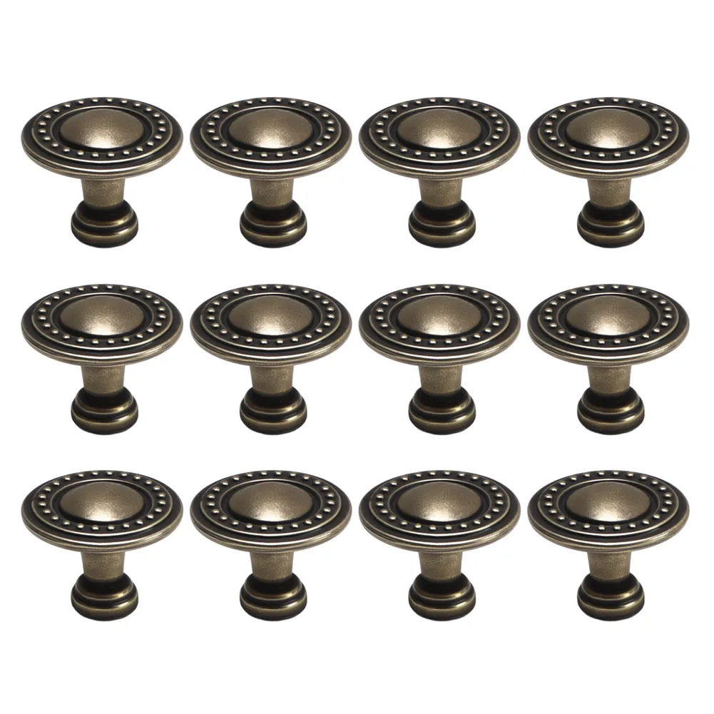 Elegant Round Cabinet Hardware 12 Piece Set Designed for Single Hole Installation on Wood Cabinets Dressers and Vanity Units