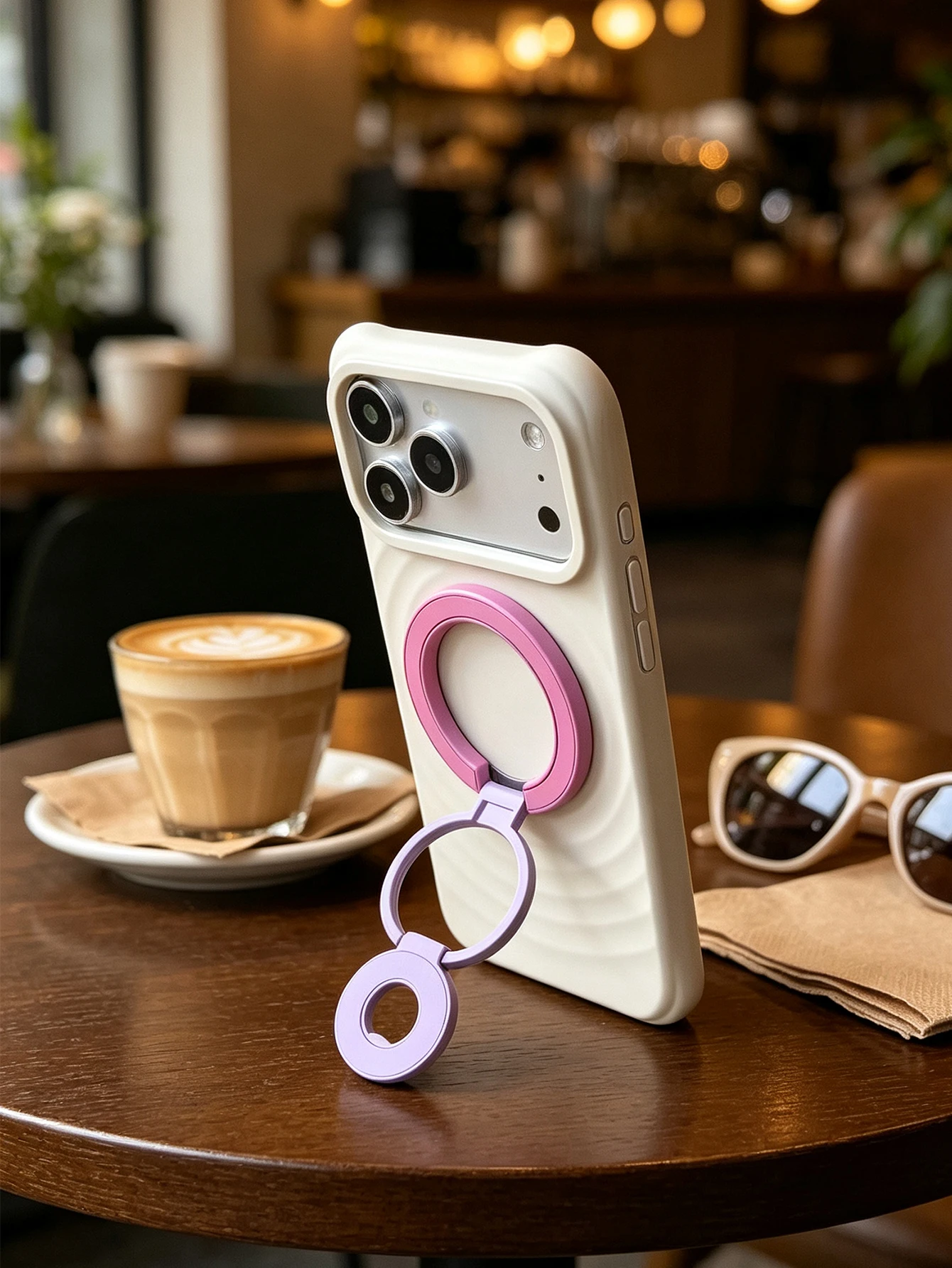 MagSafe Magnetischer Telefonringhalter Doppelring Faltbarer Ständer Makronen-Kontrastfarbe Anti-Rutsch-Griffhalterung für iPhone – Detail 2