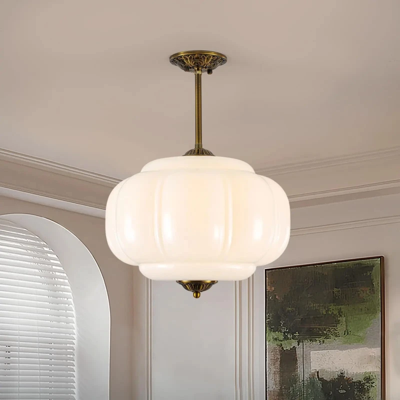 

Modernl White/green Pumpkin Glass Ceiling Pendant Lights Creative Bedroom Restaurant Kitchen Living Room Long Line Hanging Lamps