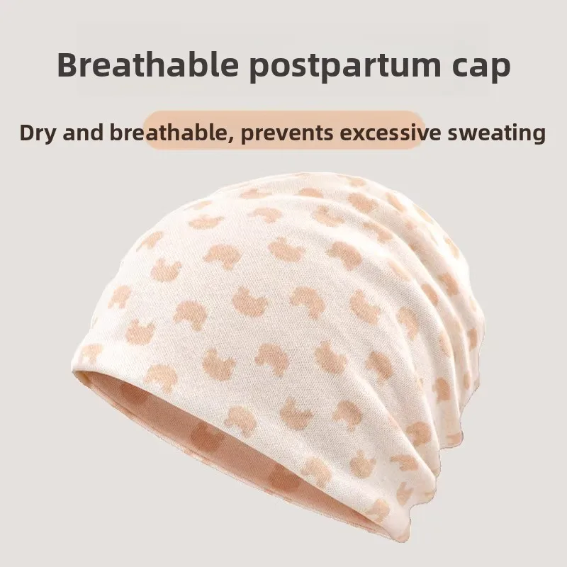 Pure Cotton Knitted Sleeping Cap for Women Summer Anti-Air Conditioning Wind Postpartum Recovery Cap Spring Autumn Knit Wool ...