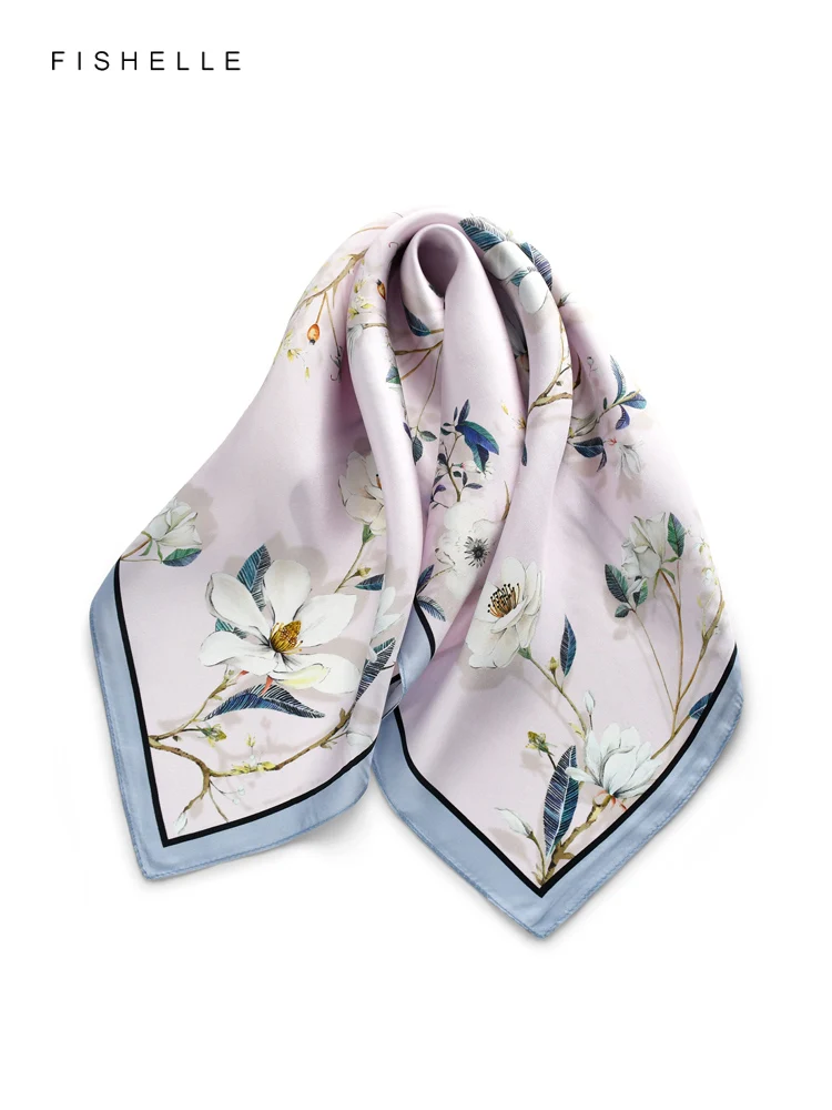 Pink elegant flowers100% natural real silk satin scarves small square scarf hijab shawl luxury gift 50cm women wrap neckerchief