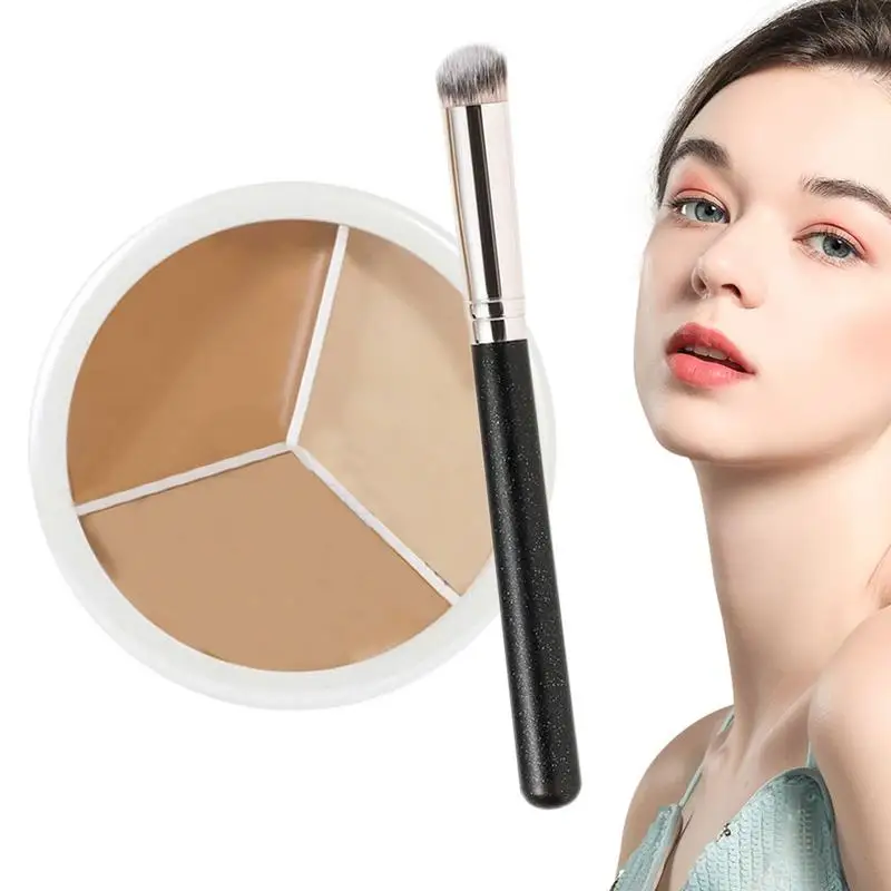 Cream Concealer Set 3 In 1 Face Foundation Cream Concealer With Brush For Concealing Blemishes Correcting Dullness And