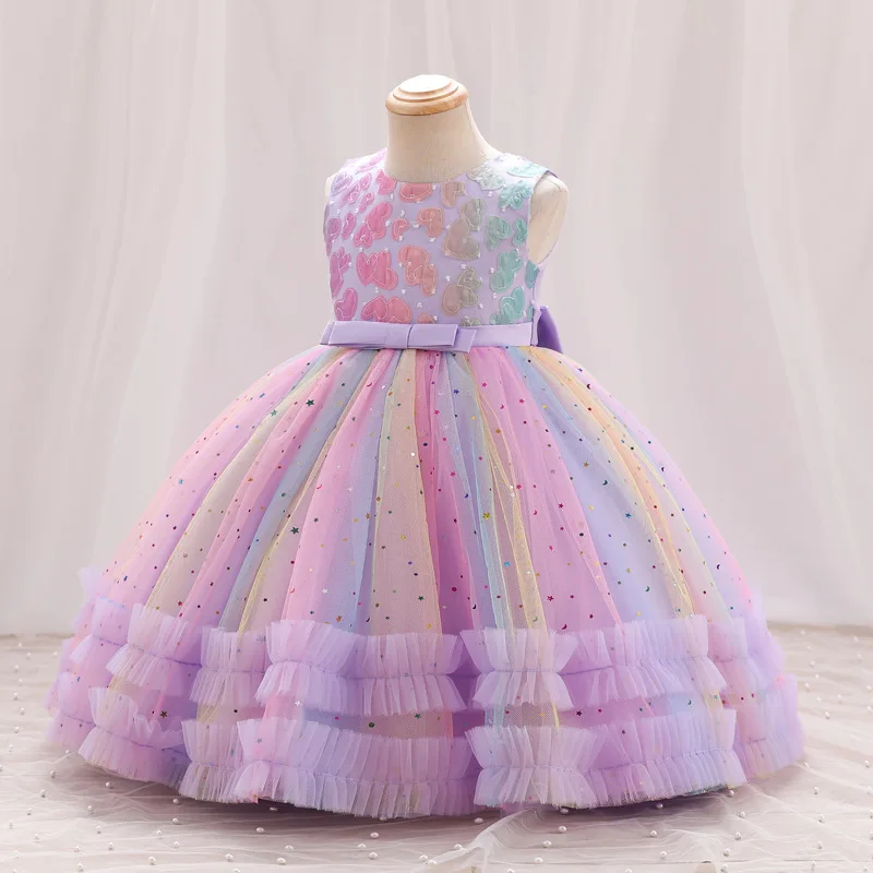 Girls' dress high-end runway performance princess dress new summer girl fluffy grenadine birthday party dress 0-10 years old