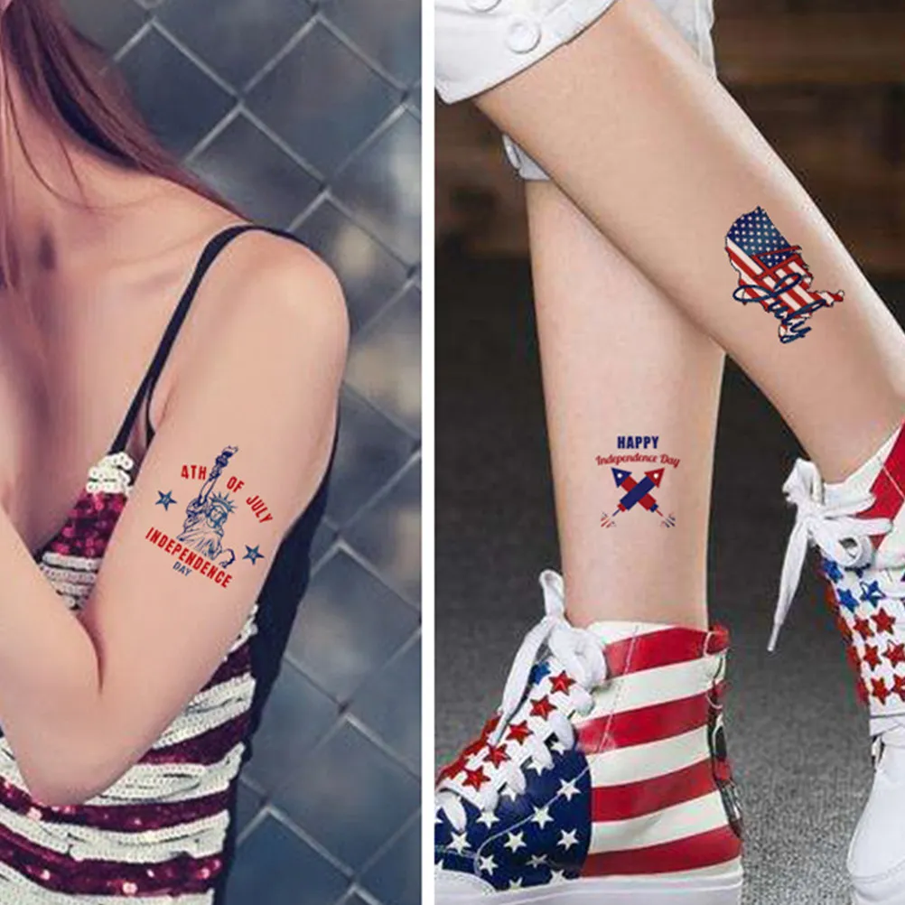 

10 Sheets Temporary Tattoos Decals Bright Color DIY Body Tattoos For Women Body Art for Independence Day USA Flag Stickers