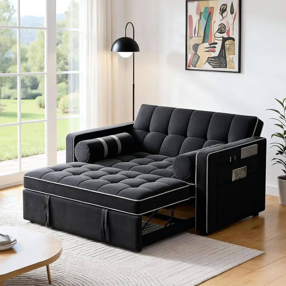 

3 in 1 Sleeper Soa Bed, Pull Out Couch or Living Room with USB Ports & Side kets, Adjustable Backrest, Convertible Loveseat Soa