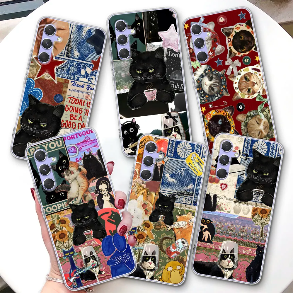 Funny Cat Pattern Collage Case for Samsung Galaxy A57 A15 A37 A16 A17 A54 A14 A22 A51 A53 A12 A13 Transparent TPU Phone Cover