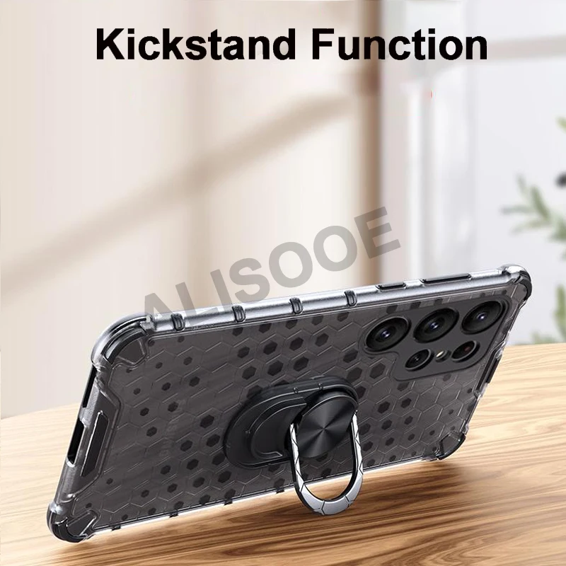 Capa for POCO X7 Pro Case Honeycomb Texture Transparent Ring Stand 2 in1 Full Protection Cover for Xiaomi POCO X7 Pro 5G Funda