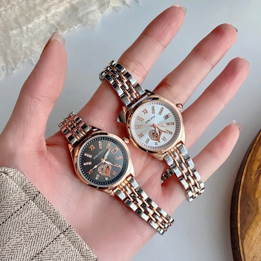 

Luxury Watches For Women Lover Dial Rose Gold Stainless Steel With Date Quarzt Wristwatch Ladies Watches Relogio Feminino