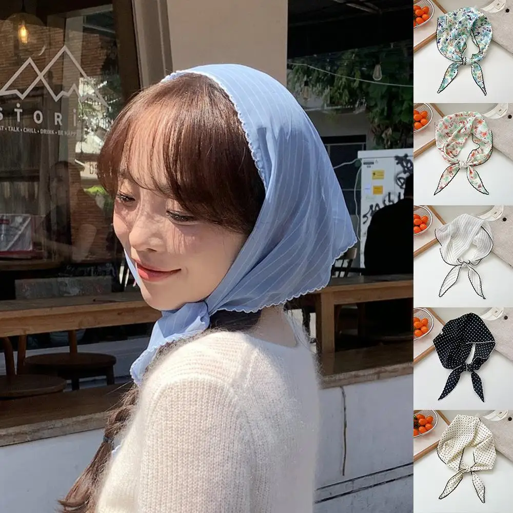 Thin Triangle Hair Scarf Headband Polka Dot Striped Scarf Flower Printed Head Scarf DIY Hair Ties INS StylBandanas Hair Ribbon