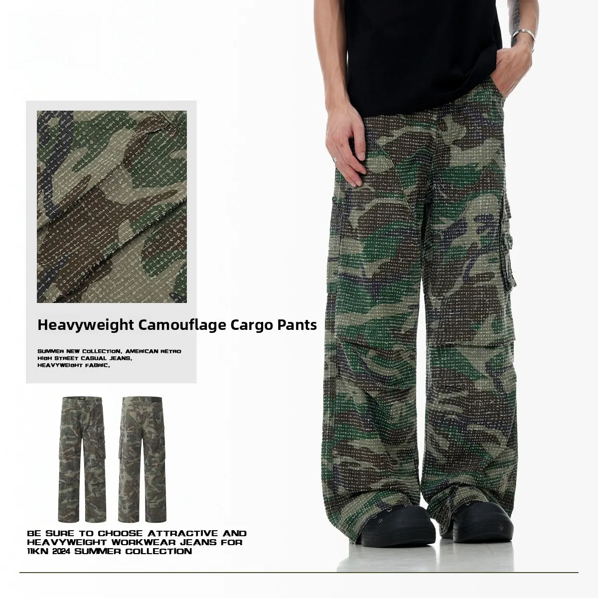 

American Hiphop Camouflage Work Pants Loose Straight Leg Men's Women's Multi-Pocket Slimming Casual Fashion Urban Cotton
