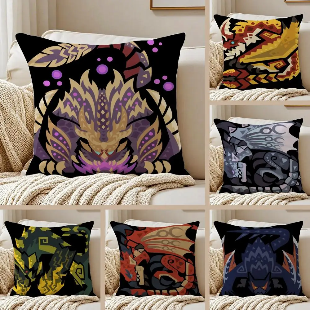 Funda de cojín Game M-monster Hunter Wilds, funda de almohada de felpa corta sedosa para sofá, funda suave a prueba de polvo con cremallera oculta para decoración del hogar