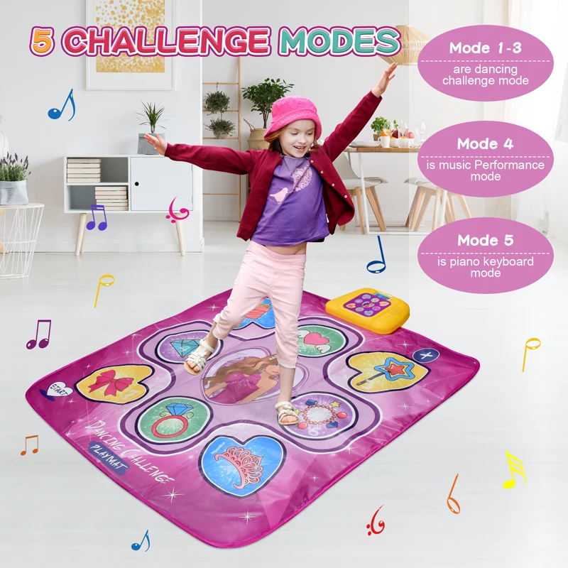 Baby Foldable Play Mat 5 Modes Dance Pad with LED Light Music Kids Educational Activity Gym Crawling Carpet Gift Toys for Girls