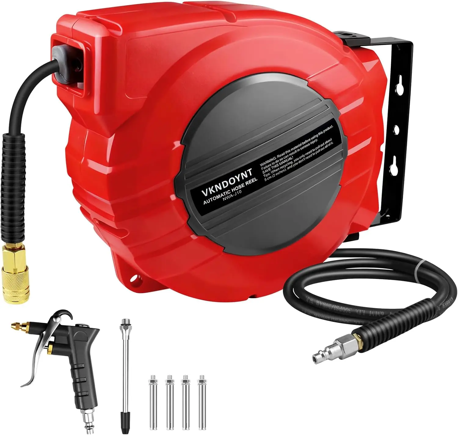 

50ft Retractable Air Hose Reel, 1/4" Hybrid Polymer, Auto Rewind Wall Mount, Dark Gray/Red