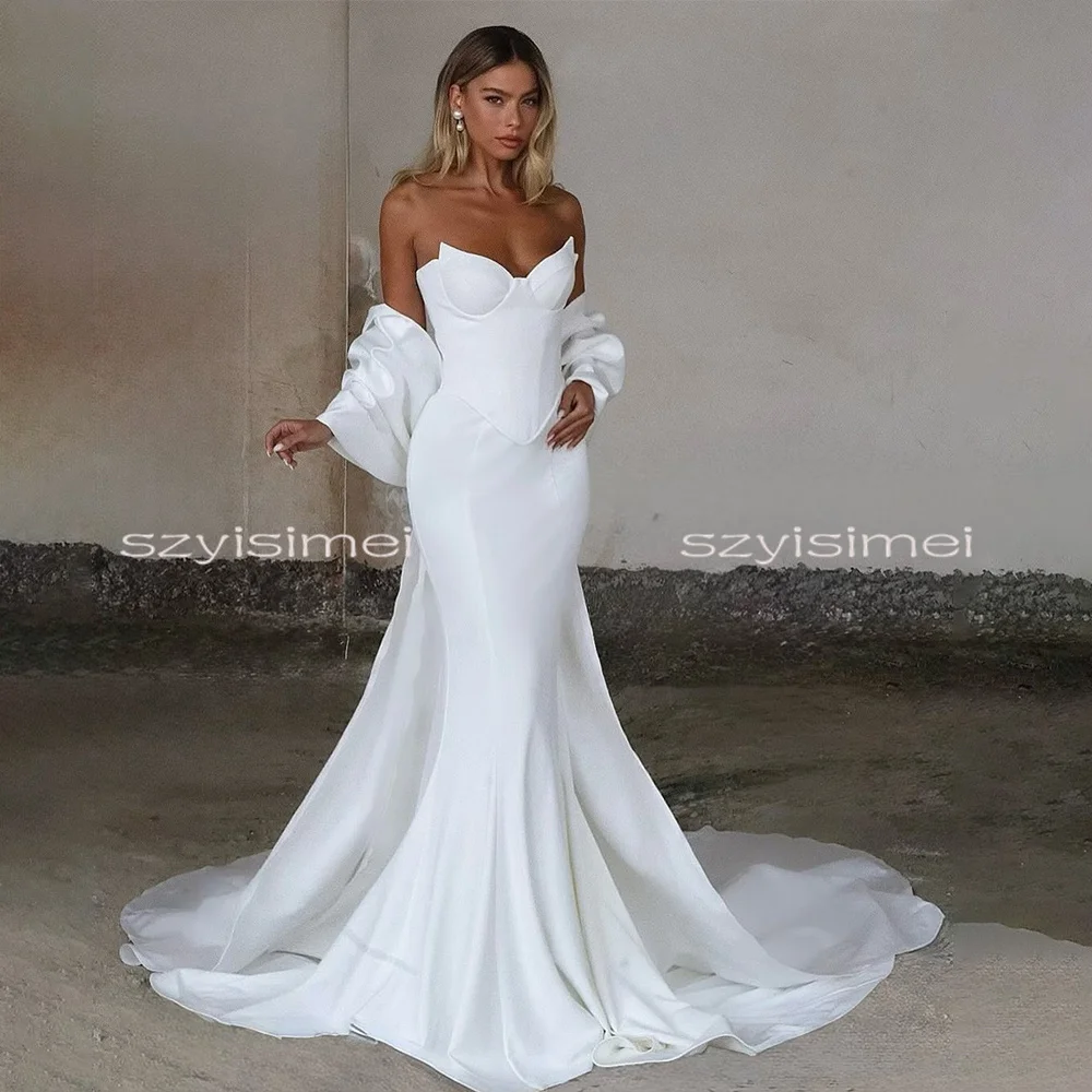 

Modern Mermaid Bridal Gowns Sweep Train Wedding Gowns Sweetheart Bridal Dresses 2026 Back Corset vestidos de boda para fiestas