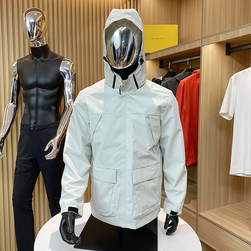 

Outdoor Men's Thin Waterproof Breathable Spring New Arrival Fce Lined Hooded Jaet Stand Fit Youth Faion Long Sve...