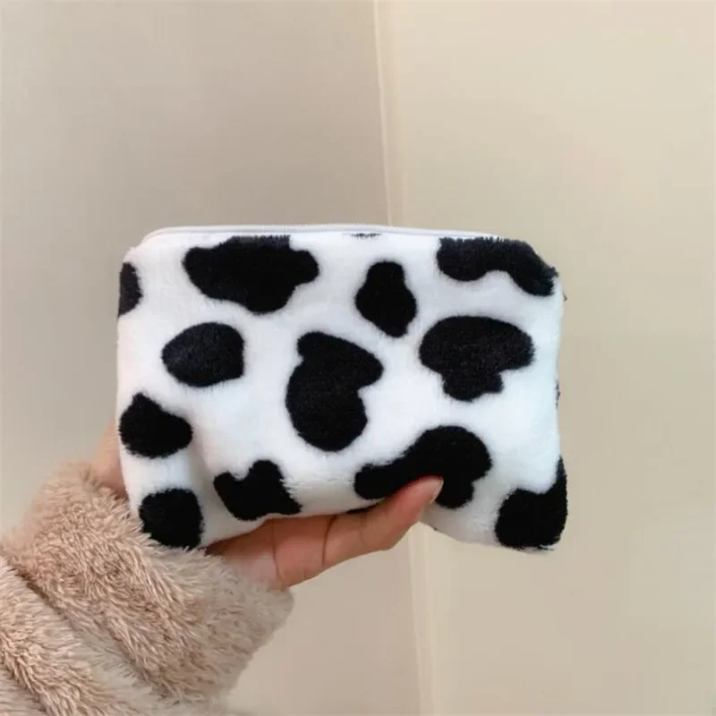 Cow Pattern Plush Coin Purses Women Cute Zipper Mini Wallet Storage Bag Card Holder Girls Soft Pocket Female Coin Purse Cartera