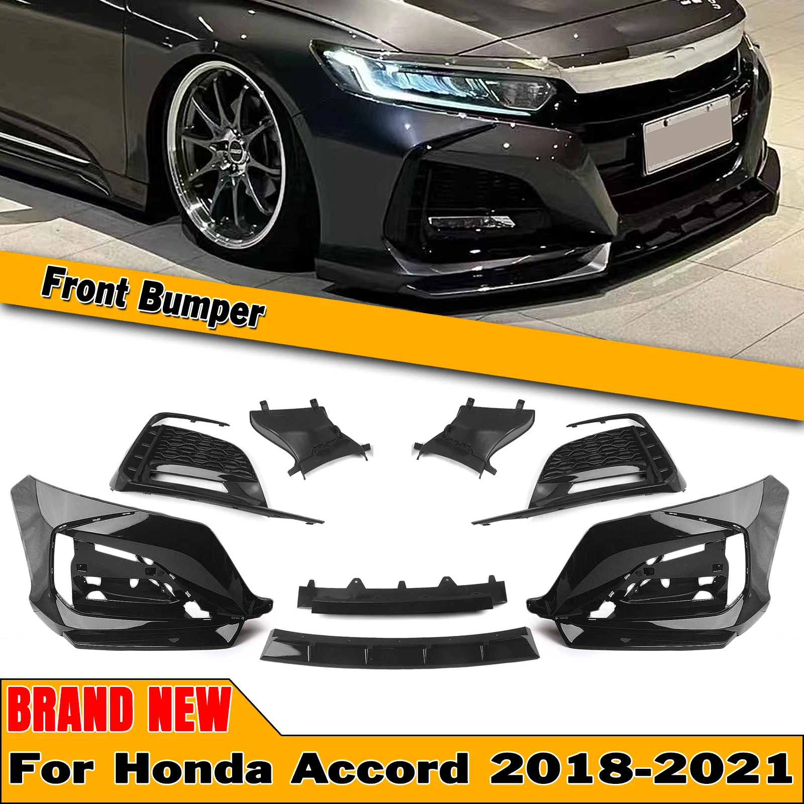 YOFER Body Kit Front Bumper Surround Trim Cover Fog Lamp Air Intake Grill Hood Splitter Spoiler For Honda Accord 10th 2018-2021