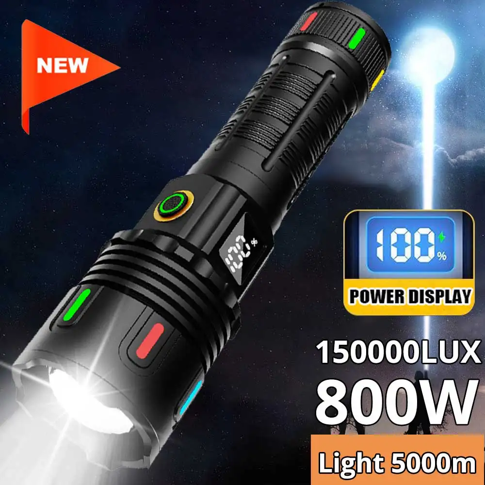 2025 1500000LM High Power Rechargeable LED Flashlight Work 48H Illumination 5000M Ultra Powerful Led Torch With Power Display