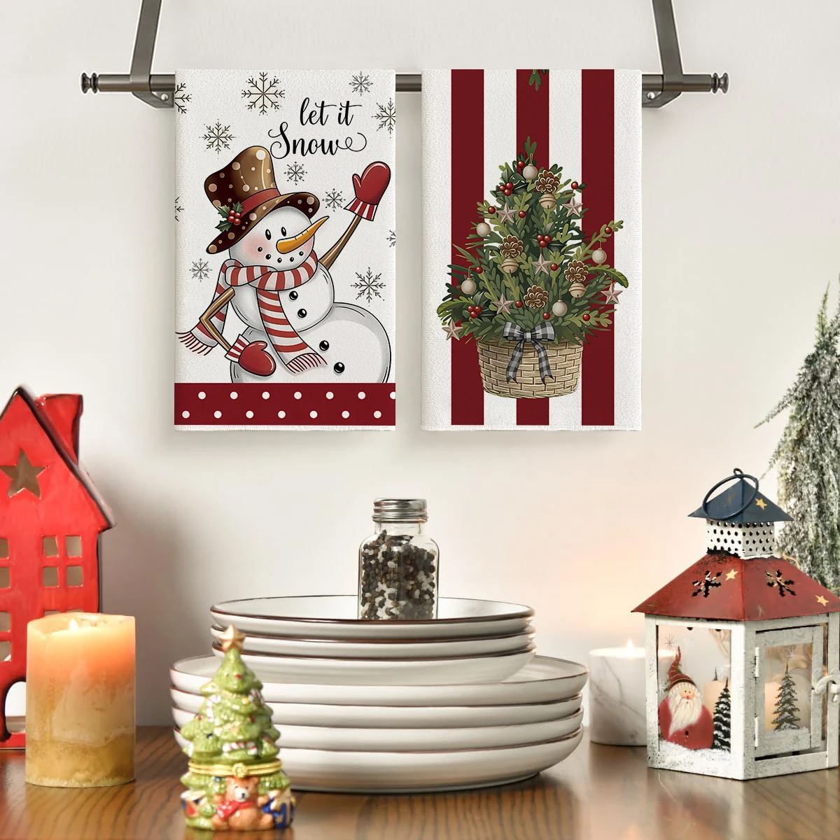 4/6pcs Christmas towels, snowman, Christmas tree, joyful deer pattern, kitchen cleaning towels, dishwashing towels, hand towels