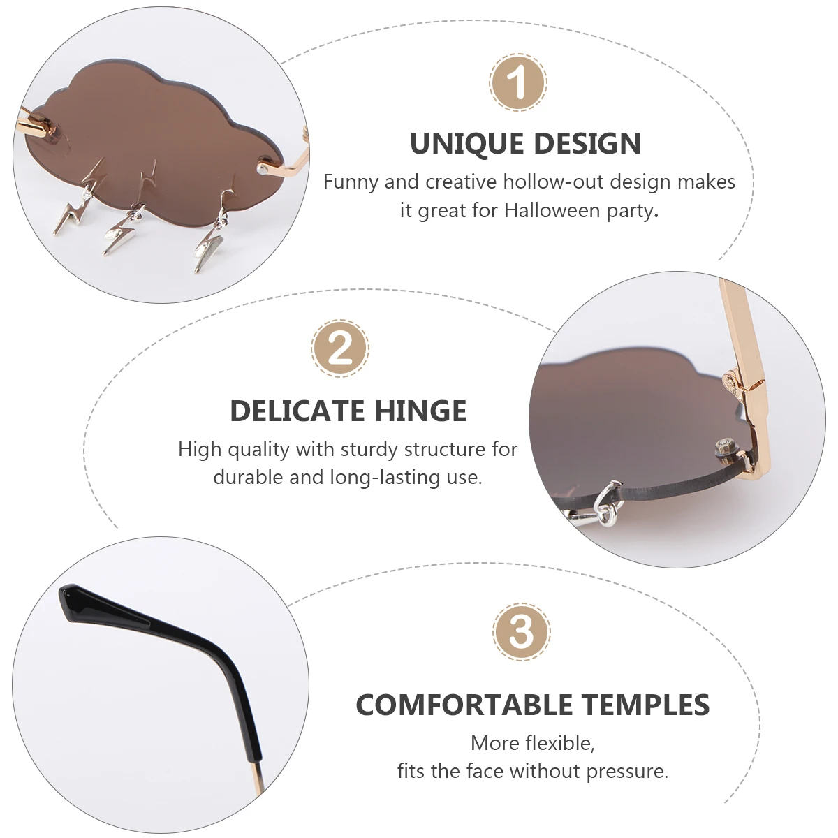 

1 Pair Cloud Shaped Sunglasses Stylish Rimless Glasses Unique Fashion Eye Protection For Women Funny Photo Props Party