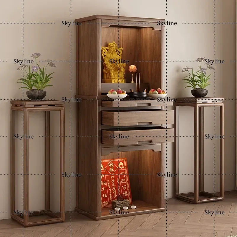 New Chinese Buddhist Standing Cabinet for Guanyin Bodhisattva God of Wealth Land Deity Supply Table Incense Burner Case