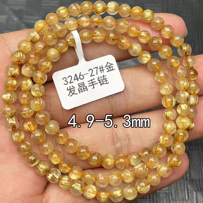 

Natural Gold Rutilated Quartz 3 Laps Bracelet Necklace 5.5mm Crystal Woman Men Clear Round Beads Rutilated Jewelry Brazil AAAAA