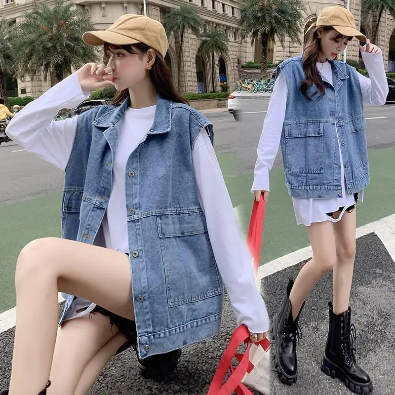 

Women's Denim Vest Short Coats Blue Female Spring Summer Jacket Y2K Korean Style Ladies for Woman 2023 New in Casual Outerwear