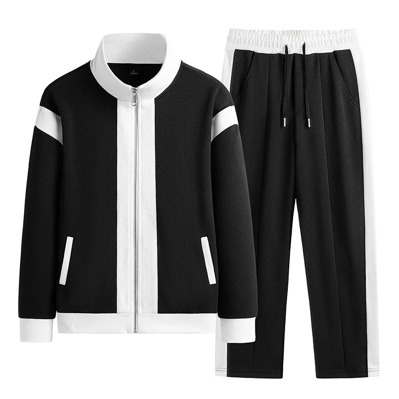 

Men Spring Stand Collar Sportswear 2023 Mens Cardigan Jackets+Pants Casual Sportwear Sets Fashion Patchwork Sport Suit Tracksuit