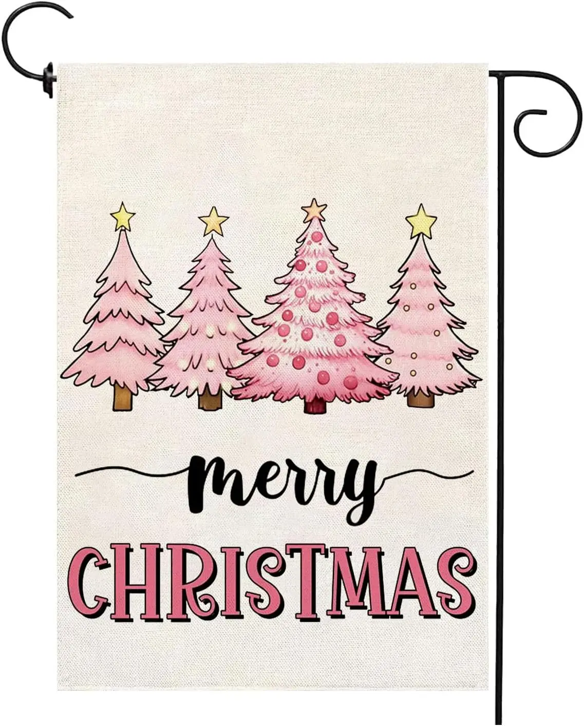 Merry Christmas Garden Flag Xmas Pink Tree Burlap 12 x 18 Inch Vertical Double Sided Winter Vacation Decorations Yard Outdoor De