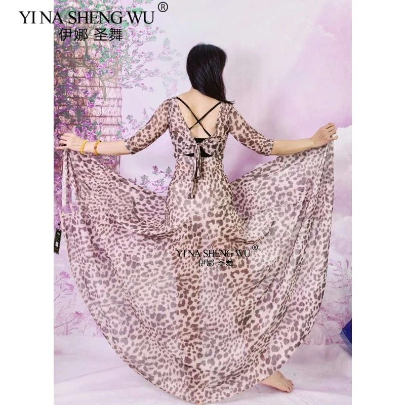 벨리댄스 의상 레오파드 프린트 메쉬 드레스 민속 동양 무용 공연 의상 벨리댄스 발라디 샤비 로브 여성용