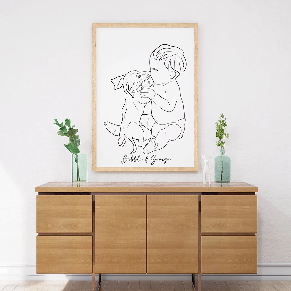 

Personalized Gifts Hand Drawn Line Drawings,Pet Couple Photos,Family Custom Portraits,Wedding Portraits,Anniversary Gifts