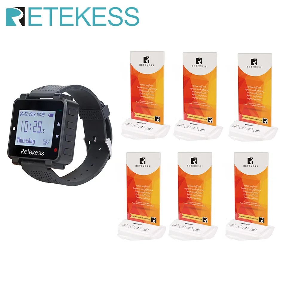 Retekess Wireless Calling System Table Card Pager T128 Watch 6 TD001 Four Key Call Buttons For Restaurant Service Paging System