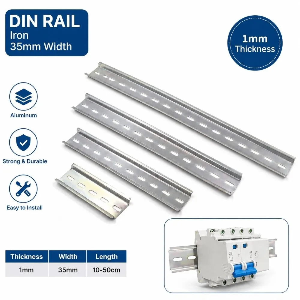 Durable Aluminum DIN Rail 10-50cm Universal Type Terminal Blocks 1mm Thickness Guide Rails Relay