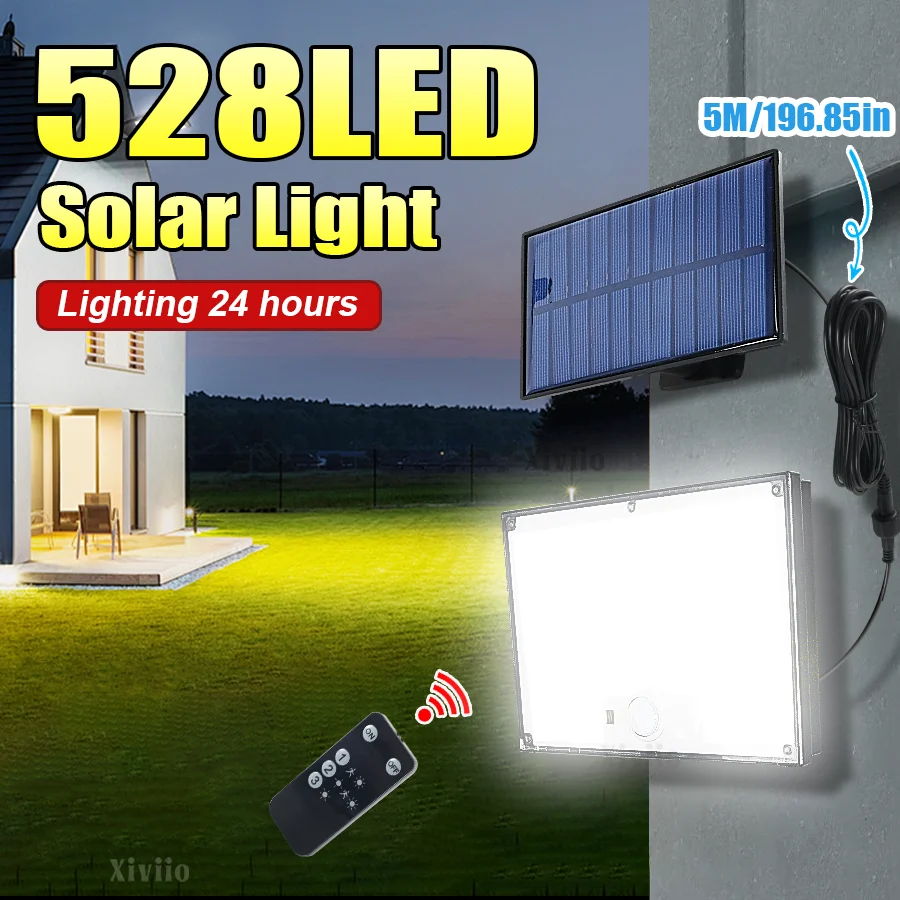 

528 LED Solar Light Outdoor Waterproof with Motion Sensor Floodlight Remote Control 3 Modes for Patio Garage Backyard