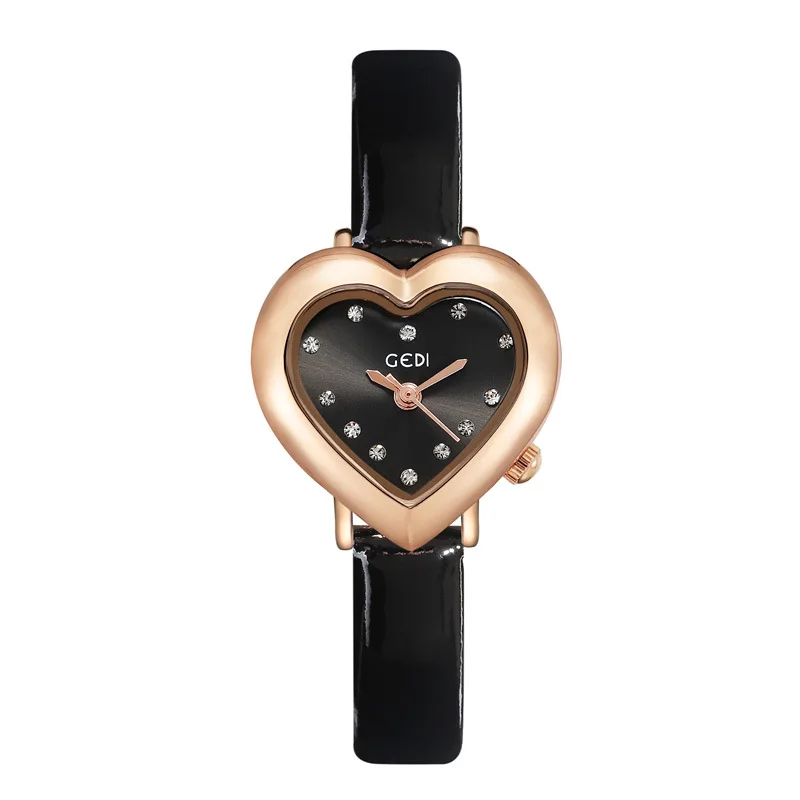 Jam tangan wanita bentuk jam tangan cinta kreatif unik jam tangan Quartz wanita hitam coklat kulit Dial kecil yang indah Montre Femme