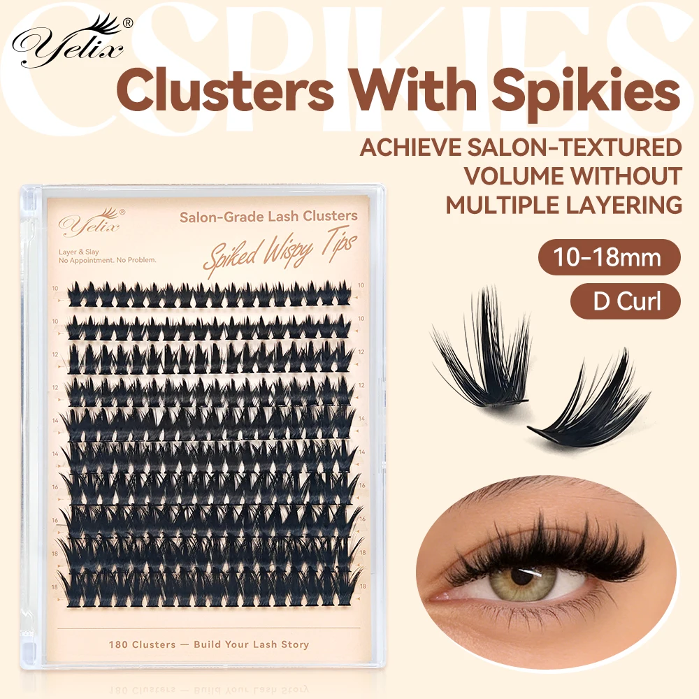 Yelix  Eyelash Extensions Spikie Lash Clusters with Fishbone Flex DIY False Lashes Fluffy Volume Mix Length 10-18mm D Curl